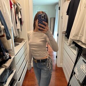 Elegant Cream Long Sleeve Ruched Top